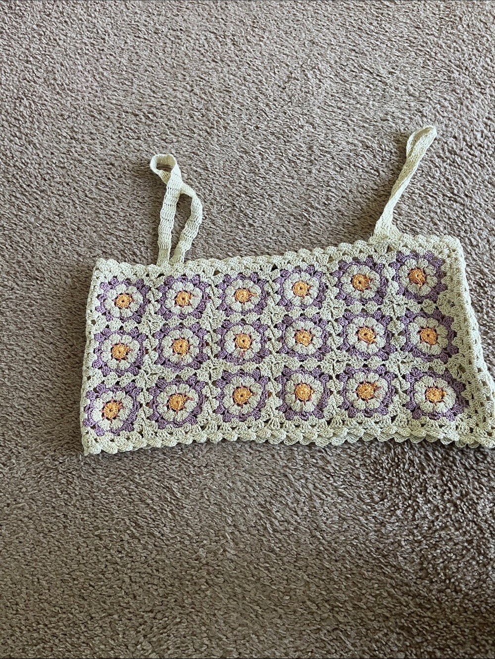 Zara Crochet Floral Crop Top in Cream, Purple & Orange